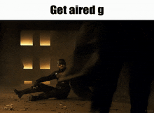 a picture of captain america kneeling down holding a shield with a caption that says get aired g