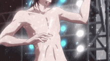 a naked man is dancing in the rain