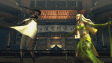 two women are dancing in front of a sign that says ' chinese ' on it