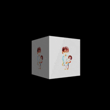 a cube with a drawing of a man holding another man