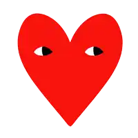 a red heart with two black eyes on it