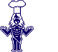 a pixel art drawing of a chef with his arms outstretched and a chef 's hat on his head