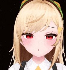 a close up of a girl 's face with a hamburger on her head