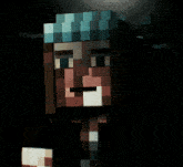 a pixelated image of a man with a blue hat on
