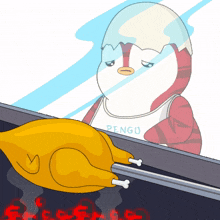 hungry cooking chicken chef penguin