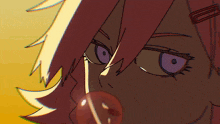 a drawing of a girl with purple eyes and pink hair