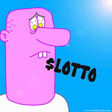 a cartoon drawing of a man with a red tongue that says lotto