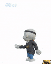 a cartoon character wearing a zhot sweatshirt stands in front of a large stack of money