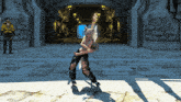 a woman in a video game is standing in a hallway