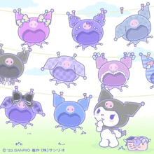 a cartoon of kuromi with clothes hanging on a clothesline