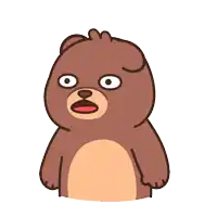a cartoon drawing of a brown teddy bear with a surprised look on his face