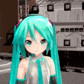 hatsune miku wearing headphones and a tie is standing on a stage