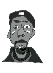 a black and white drawing of a man with a beard
