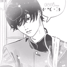 a black and white drawing of a man with a speech bubble that says ' go ' on it
