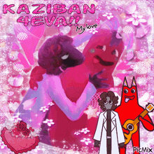 a picture of a couple hugging with the words kaziban 4eva my love written on it