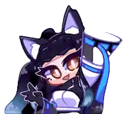 a pixel art drawing of a girl with cat ears and blue hair