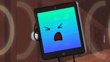 a cartoon drawing of a tablet with a face on it