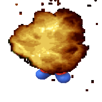 a pixel art drawing of a piece of bread with blue legs