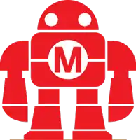 a red robot with the letter m in the middle