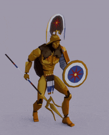 a low poly warrior with a shield and spear