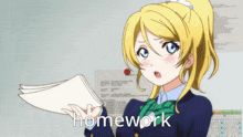 Eli Ayase Homework GIF - Eli Ayase Homework Text GIFs