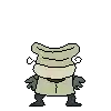 a pixel art drawing of a crocodile standing on its hind legs with its mouth open .