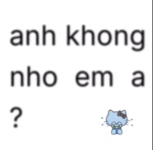 a picture of a hello kitty crying with the words anh không nho em a ?
