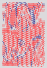 a red and blue pattern that looks like a knitted fabric