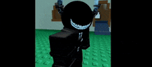 a roblox character is standing in front of a building