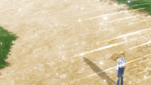 a cartoon character with long blonde hair is standing in a field