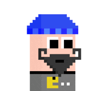 a pixel art drawing of a person smoking a pipe with the letters btc on the side