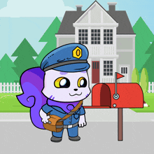 a cartoon illustration of a squirrel in a postman uniform