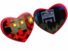 a pair of heart shaped sunglasses with a pixelated image of a man and a woman