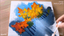 a painting of autumn leaves with orange medium yellow and red paint