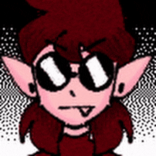 a cartoon drawing of a girl with red hair and glasses