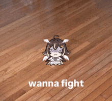 a cartoon of a girl with wings and the words wanna fight