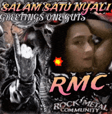 a poster for rmc rock metal community with a picture of a woman
