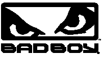a black and white logo for bad boy with a pair of eyes on it