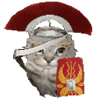 a pixelated image of a cat wearing a roman helmet and holding a shield