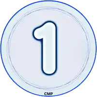 a blue circle with a white number 1 in it