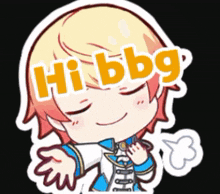 a sticker of a boy with the words hi bbg written on his face