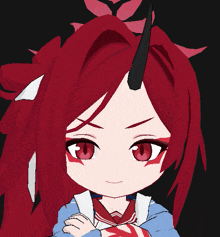 a drawing of a girl with red hair and a horn on her head