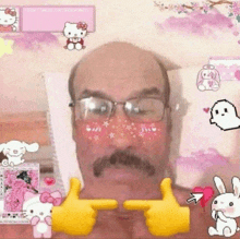 a man with glasses and a mustache is giving a thumbs up