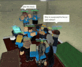 a group of people in a room with a speech bubble that says " add me back "