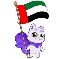 a cartoon drawing of a cat holding a flag of the united arab emirates