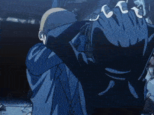 a cartoon drawing of a man in a blue suit holding a gun