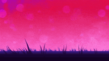 a pink and purple background with a silhouette of grass