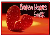 a broken heart with the words " broken hearts suck " below it