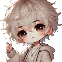 a drawing of a boy with a hoodie and a necklace pointing up