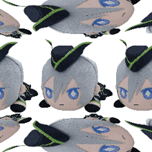 a seamless pattern of stuffed animals with gray hair and blue eyes on a white background